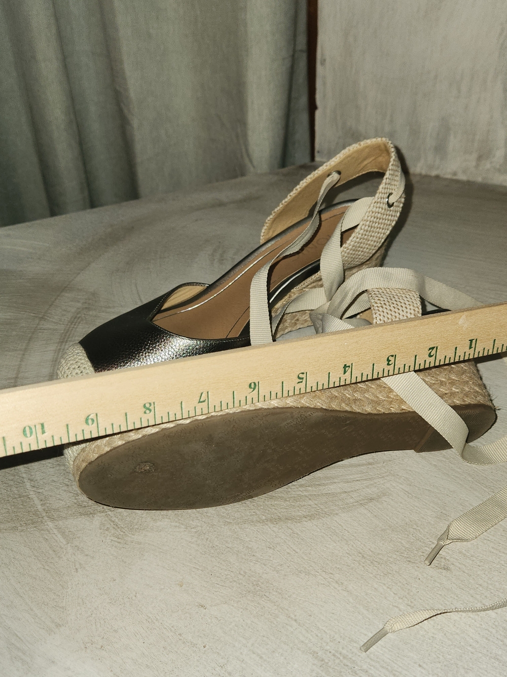 Neutral Metallic Espadrille Wedge Sandals with Ankle Tie